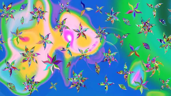 El çizimi, soyut ve süslü elementler. Suluboya resim taklit Raster çizimi. Klasik çiçekler. Yaz çiçekleri teması. Mavi renkler.