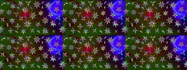 Raster illüstrasyonu. El çizimi çiçekli soyut çizim kalıbı. Yeşil renkte çiçekler.