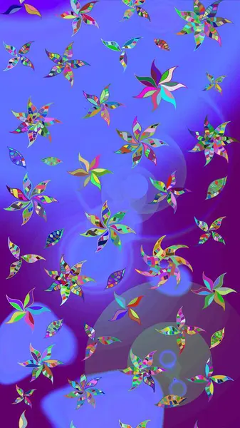 Çiçekli karalama şeklinde Raster çiçek deseni. Mor renkli çiçekler. Yumuşak, yaz çiçekli arka plan.