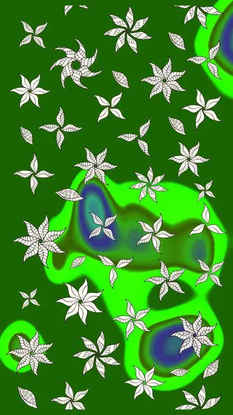 Raster düz çiçek çizim deseni. Yeşil renkli çiçekler. Tasarım hediye paketi, tebrik kartları, posterler ve afiş tasarımı.