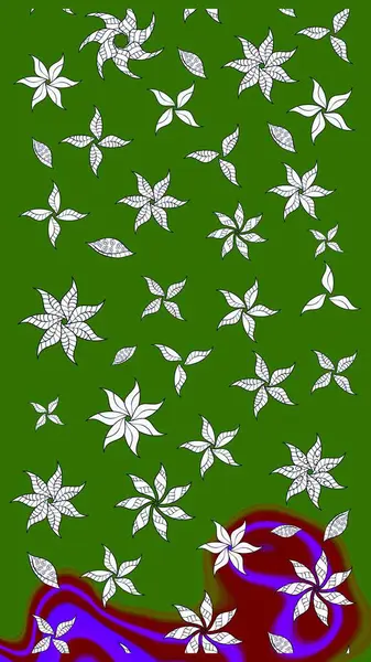 Yumuşak, yeşil renkli bahar çiçekleri. Yaprak ve çiçeklerin suluboya resimleri, yeşil renkte çizimler. Raster illüstrasyonu.