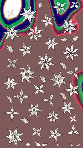 Kahverengi renklere karalama yapan çiçek desenli çizim. Raster illüstrasyonu.