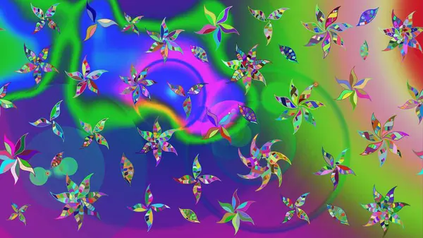 Sanat, çiçeklere ilham verir ve arka plan bırakır. Raster deseni. Karalama çiçekleri çizim kalıbı. Yeşil el çizimi desen.