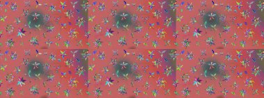 Pembe renkte manzaralı çiçek deseni. Çiçek kompozisyonu, el boyası, hassas şablon. Üst manzara, yumuşak stil. Sevgililer günü ve tebrik kartı konsepti için şık bir davet.