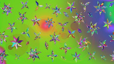 Renkli Bahar Teması eskiz kalıbı. Çiçek desenli eskiz. Düz Çiçek Elementleri Tasarım Raster illüstrasyonu. Yeşil renkte çiçekler.