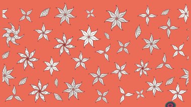 Turuncu renkli çiçekler. Çiçek desenli çizim. Raster illüstrasyonu. Asya tekstil tarzında. Düz Çiçek Elementleri Tasarımı. Renkli Bahar Teması çizim şablonu.