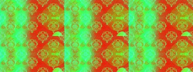 Raster Illustrasyon 'da moda olmayan çiçek deseni. Renkli Yaz Temalı Kusursuz Arkaplan. Düz Çiçek Elementleri Tasarımı. Yeşil, turuncu ve sarı renkte çiçekler.