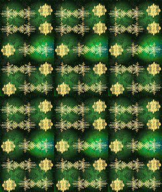 Güzel soyut kar taneleri raster tasarımı. Düz kar karalama ikonları, kar taneleri silueti yeşil, gri ve sarı renkli yılbaşı afişleri, kartlar. Yeni yıl kar tanesi.