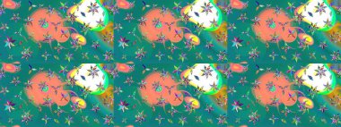 Vadinin mavi renkli çiçekleri. Çiçekler. Soyut etnik raster çizim kalıbı.