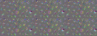 Düz Çiçek Elementleri Tasarımı. Renkli Yaz Temalı eskiz kalıbı. Raster Illustrasyon 'daki Çiçek Deseni' nin son moda çizimi. Gri renkli çiçekler.