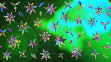 Güzel kumaş deseni. Raster illüstrasyonundaki çiçek desenli çizim. Yeşil renklerde. Raster illüstrasyonu.