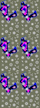 Eski usul. Kumaş, tekstil, duvar kağıdı baskısı için. Raster illüstrasyonu. Eskiz geçmişi. Renkli desenli eskiz deseni, yeşil çiçekler ve dekoratif elementlerle.