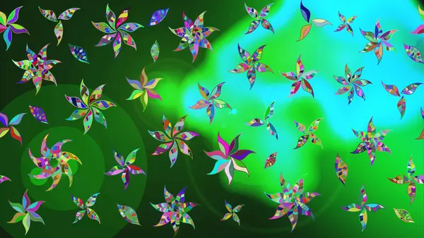 Güzel kumaş deseni. Raster illüstrasyonundaki çiçek desenli çizim. Yeşil renklerde. Raster illüstrasyonu.
