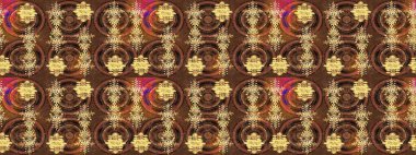 Raster illüstrasyonu. Kahverengi, sarı ve bej kar taneleri. Renkler. Kar tanelerinin soyut arkaplanlı Noel şablonu. Noel ve Yeni Yıl moda baskıları için tatil tasarımı.