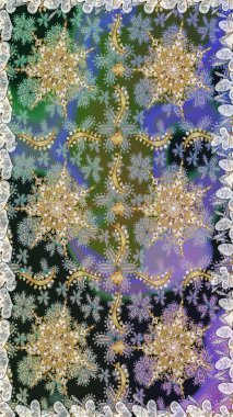 Raster altın tekstil baskısı. Gri renkli ve altın elementli altın desenli. İslam tasarımı. Doğulu süsü. Çiçek karoları.