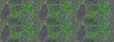 Raster illüstrasyonu. Yeşil ve gri renklerin çizimi. Kumaş, Tekstil, Baskı ve Davetiye için arka plan. Doğadaki güzellik. Suluboya Biçimli Uçan Kelebeklerle kusursuz desen.