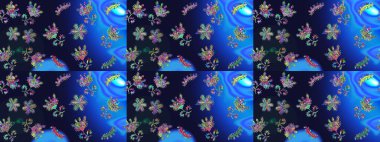 Küçük çiçekteki sevimli çiçek deseni. Çiçekler mavi, gri ve yeşil renklerde.