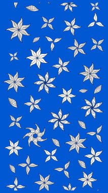 Raster Çiçek İllüstrasyonu güzel tekstil. Mavi renkli etnik çiçeklerle zarif eskiz deseni.