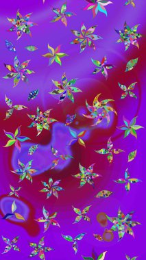 Düz Çiçek Elementleri Tasarımı. Raster Modaya uygun kumaş deseni. Mor renkli şirin çiçek deseni. Renkli Bahar Teması çizim şablonu.