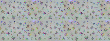 Renkli Bahar Teması eskiz kalıbı. Gri renkli çiçekler. Düz Çiçek Elementleri Tasarımı. Raster illüstrasyonunda çiçek deseni çizimi.