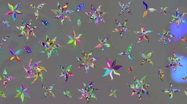 Şirin çiçek elementleri. Raster illüstrasyonu. Robot resim. Gri renkli çiçekler.