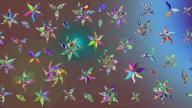 Raster illüstrasyonu. Kahverengi renkli çiçekler. Çiçek desenli eskiz, vuruşlar, sıçramalar, yaz çiçekleri..