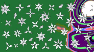 Yeşil renkler üzerine çiçek desenli çizimler, el yapımı papatyalar, papatyalar. Tekrarlayan çiçek arkaplanı, zarif yeşil çiçek duvar kağıdı.