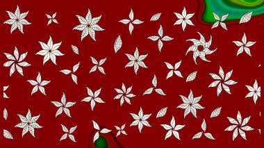 Kibarca, kırmızı renkte bahar çiçekleri. Raster illüstrasyonu. Raster deseni. Patlayan çiçekler soyut yerleştirilmiş.