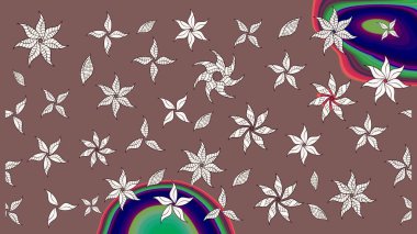 Çiçek desenli çizim. Kahverengi renkli Asya tekstili. Raster illüstrasyonu.