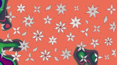 Elle boyanmış suluboya resim çizimleri, çiçekler ve bitkiler. Turuncu renkte çiçekler.