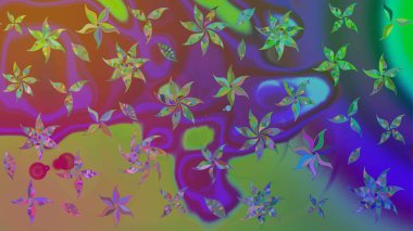 Düz Çiçek Elementleri Tasarımı. Yeşil renkli çiçekler. Renkli Bahar Teması eskiz kalıbı. Raster illüstrasyonunda çiçek deseni çizimi.