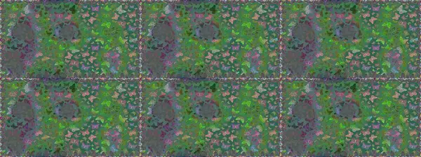 Raster illüstrasyonu. Yeşil ve gri renklerin çizimi. Kumaş, Tekstil, Baskı ve Davetiye için arka plan. Doğadaki güzellik. Suluboya Biçimli Uçan Kelebeklerle kusursuz desen.