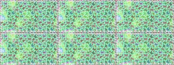 Elle çizilmiş kelebeklerle. Renkli romantik kelebekler kusursuz desenli arka plan. Mavi ve nötr renklerin soyut arkaplanı. Dekoratif Raster illüstrasyonu.