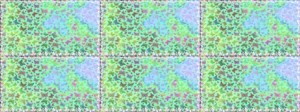 Bir sürü kelebek desenli kusursuz desen. Raster. Fantezi çizimi. Mavi ve nötr renklerde resimler. Erkekler, kızlar, kıyafetler, duvar kağıtları için soyut desen.