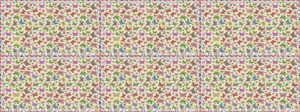 Karala, karala, karala. Tekstil baskısı için ekose kelebek. Kusursuz desen. Raster illüstrasyonu. Gri ve nötr renkler üzerine resim.