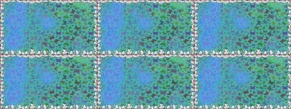 Mavi ve yeşil renkler üzerine illüstrasyon. Raster illüstrasyonu. Kusursuz bir geçmişi var. Soyut renkli güzel kelebek.