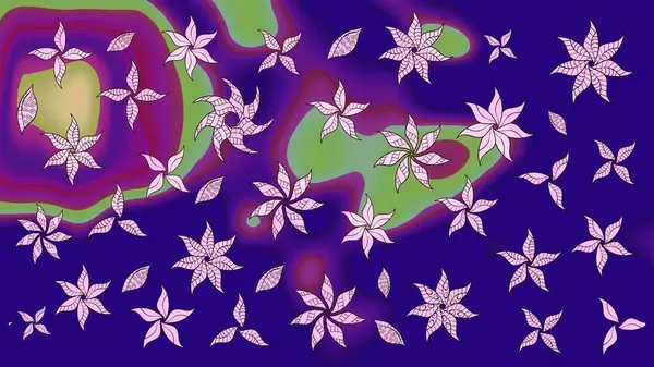 Mavi renkli çiçekler. Raster illüstrasyonunda çiçek deseni çizimi.