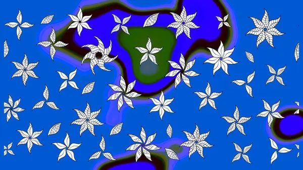 Çiçekli çiçek deseni, suluboya. Düz Çiçek Elementleri Tasarım Raster illüstrasyonu. Mavi renkli çiçekler. Renkli Bahar Teması Eskiz Şablonu.