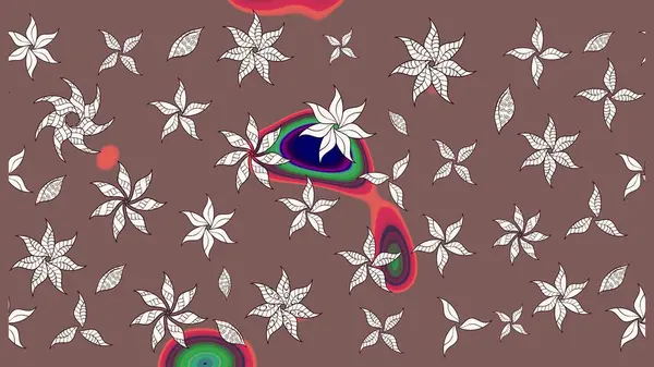 El çizimi. Suluboya çizimi. Kahverengi renkli çiçekler. Çiçekli çizim deseni.