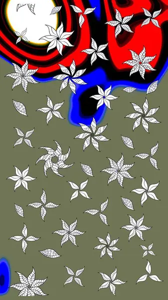 Düz Çiçek Elementleri Tasarımı. Raster illüstrasyonundaki çiçek desenli çizim. Yeşil renkli çiçekler. Renkli Bahar Teması çizim şablonu.