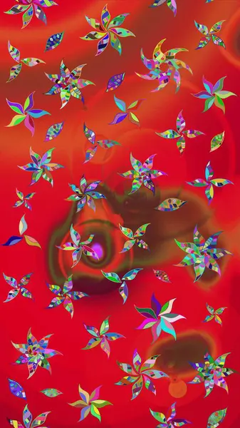 Küçük çiçekteki sevimli çiçek deseni. Raster illüstrasyonu. Kırmızı renkte çiçekler.