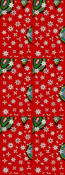 Çiçek desenli çizim. Kırmızı renklerde Asya tekstili. Raster illüstrasyonu.