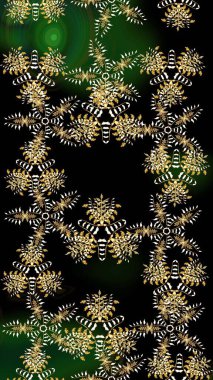 El çizimi çiçek unsurları olan soyut çizim raster deseni. Retro tekstil tasarım koleksiyonu. Çiçekli ipek eşarp. Siyah üstüne siyah. 1950 'ler-1960' lar motifleri.