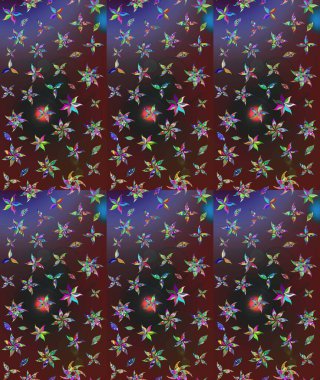 Raster Floral Illustration, Asyalı tekstil. Mor renkli etnik çiçeklerle zarif eskiz deseni.