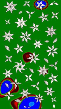 Düz Çiçek Elementleri Tasarımı. Renkli Yaz Temalı eskiz kalıbı. Yeşil renkli çiçekler. Çiçekli retro deseni çiz.