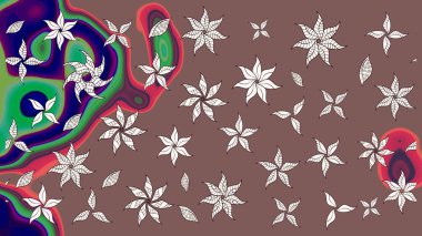 Raster illüstrasyonundaki çiçek desenli çizim. Güzel kumaş deseni. Raster illüstrasyonu. Kahverengi renklerde.