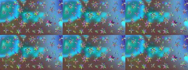 Bir sürü mavi soyut çiçekli tropikal eskiz deseni. Küçük çiçekteki sevimli çiçek deseni. Varicoloblue raster çizimi.