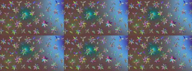 Kahverengi üzerine kahverengi. Retro tekstil tasarım koleksiyonu. Çiçekli ipek eşarp. El çizimi çiçek unsurları olan soyut çizim raster deseni. 1950 'ler-1960' lar motifleri.