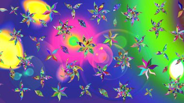 Çiçek tasarımı için inanılmaz bir kolaj cenneti tarzı. Parlak çiçekli kolaj çiçeği mavisi. Çiçekli zambaklar eskiz arka planı.