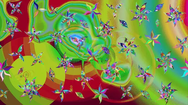 Raster illüstrasyonu. Suluboya, elle çizilmiş. Yeşil yapraklı yabani çiçekler. Taslak arkaplan deseni.